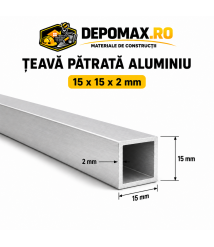 Teava patrata aluminiu 15 x 15 x 2 mm, 6 metri (EN AW-6060)